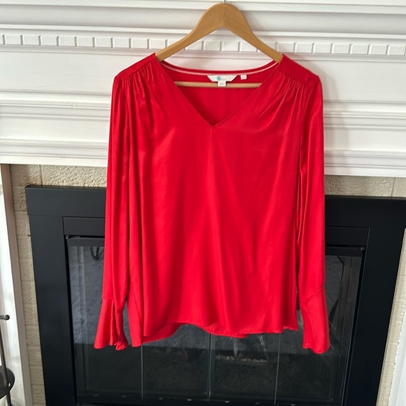 Boden red silk blend bell sleeve blouse sz 10 - Picture 2 of 7